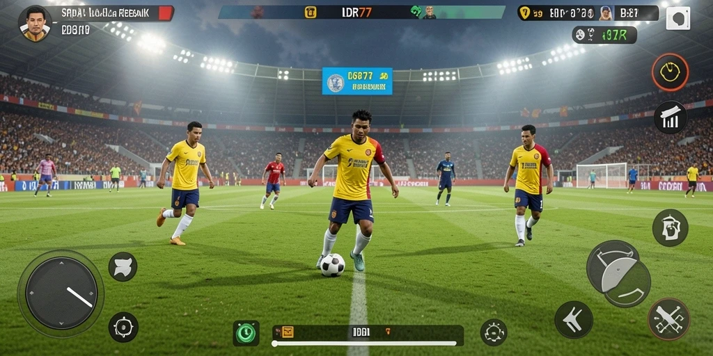 Screenshot gameplay IDR77 yang menunjukkan aksi seru pertandingan sepak bola.