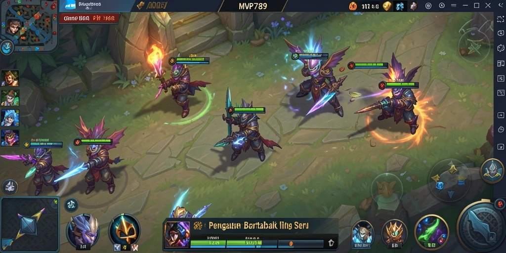Tampilan aksi seru dan strategi tim dalam gameplay MOBA.