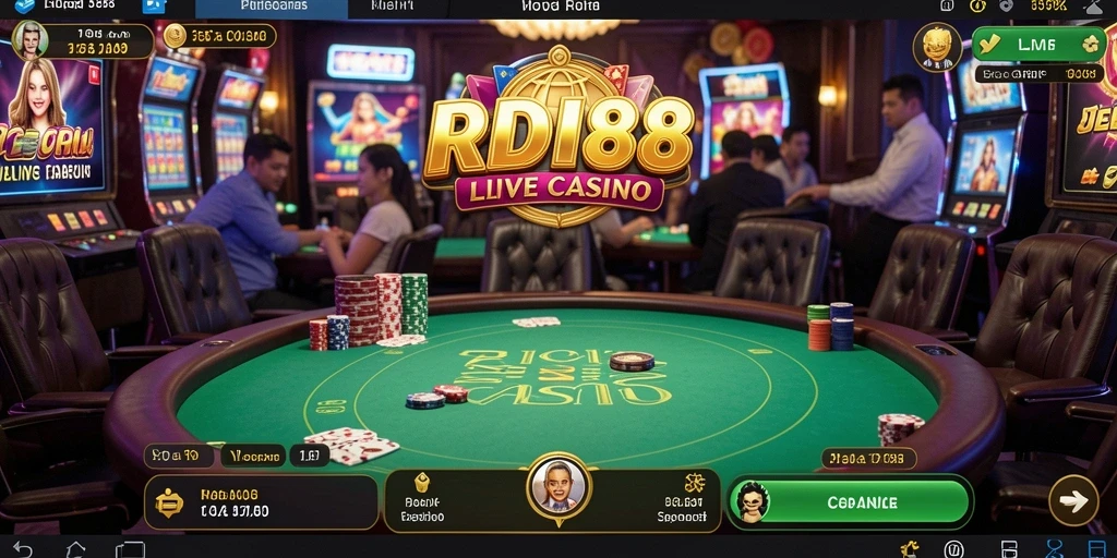 Screenshot gameplay RDI88 menampilkan dealer live yang sedang berinteraksi dengan pemain.