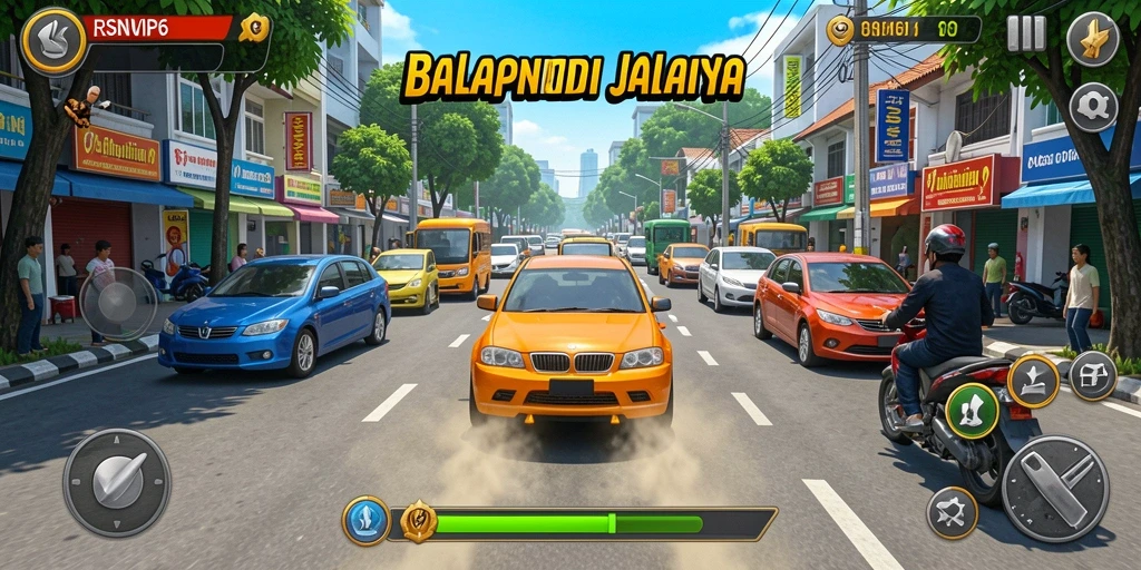 Tangkapan layar dari gameplay RSNVIP6 dengan aksi balapan yang mendebarkan.